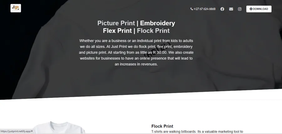 Just Print website screenshot